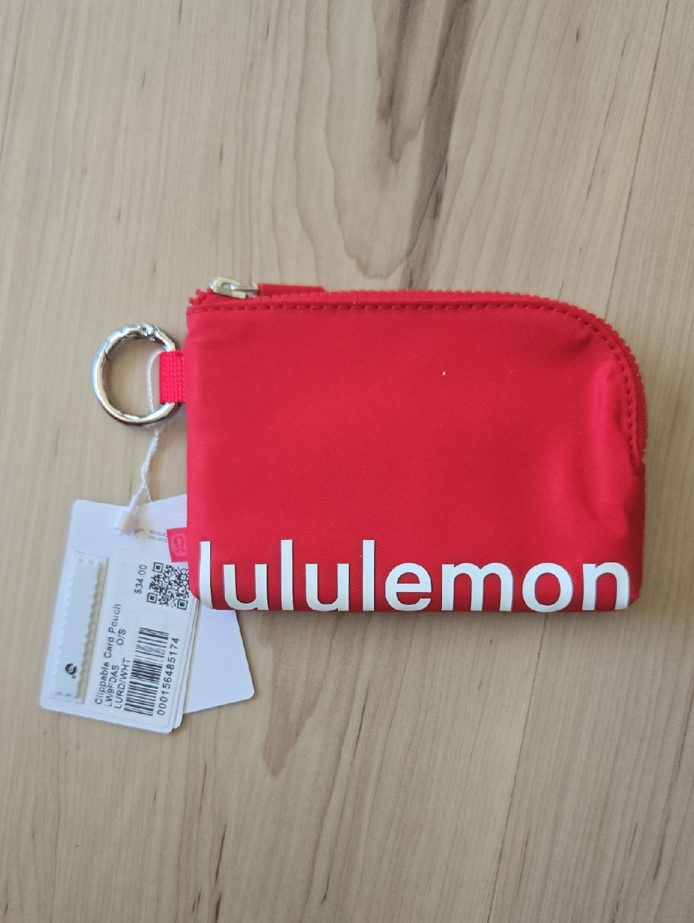 NWT Lululemon Clippable Card Pouch, Red/White/Silver
